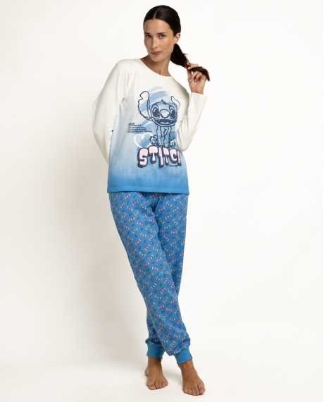 DISNEY Pijama Manga Larga Stitch Fluffy Alien para Mujer AZUL