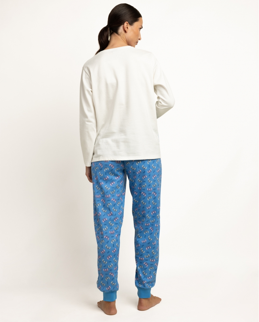 DISNEY Pijama Manga Larga Stitch Fluffy Alien para Mujer AZUL