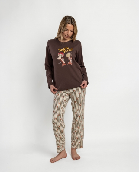 DISNEY Pijama Manga Larga Chip N Dale Snack Time para Mujer CHOCOLATE