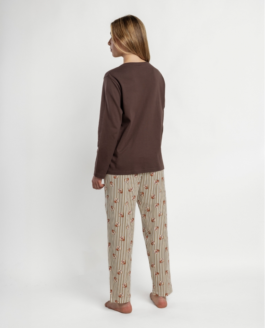 DISNEY Pijama Manga Larga Chip N Dale Snack Time para Mujer CHOCOLATE