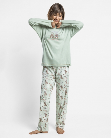 DISNEY Pijama Manga Larga Chip & Dale Green Vichy para Mujer VERDE