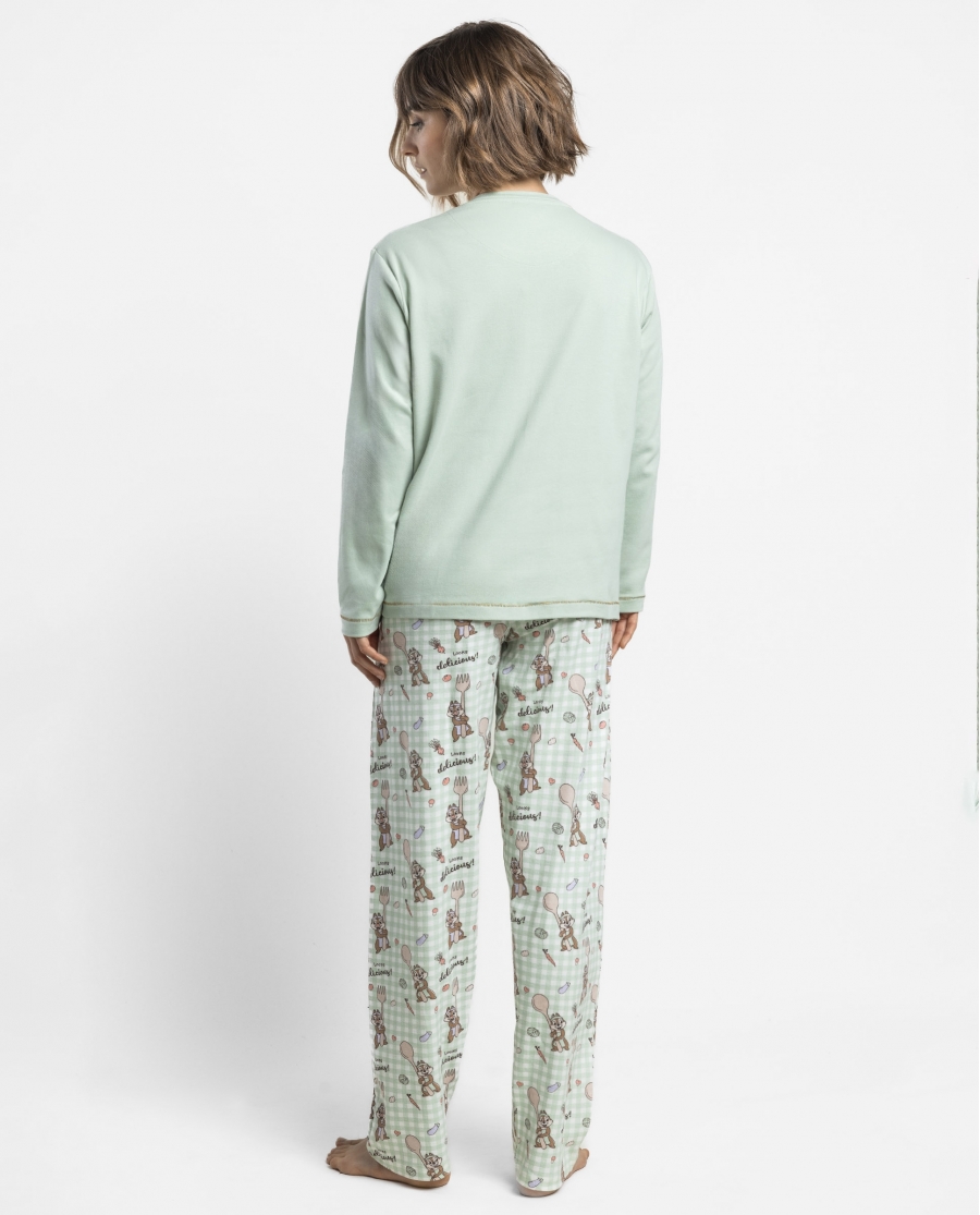 DISNEY Pijama Manga Larga Chip & Dale Green Vichy para Mujer VERDE
