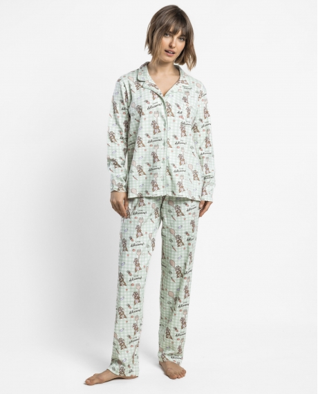 DISNEY Pijama Abierto Manga Larga Chip & Dale Green Vichy para Mujer VERDE