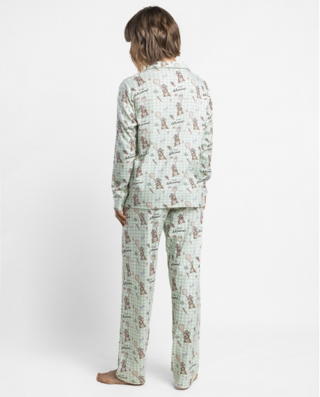 DISNEY Pijama Abierto Manga Larga Chip & Dale Green Vichy para Mujer VERDE 2