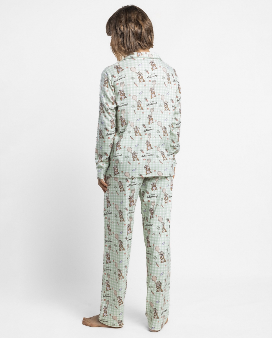 DISNEY Pijama Abierto Manga Larga Chip & Dale Green Vichy para Mujer VERDE