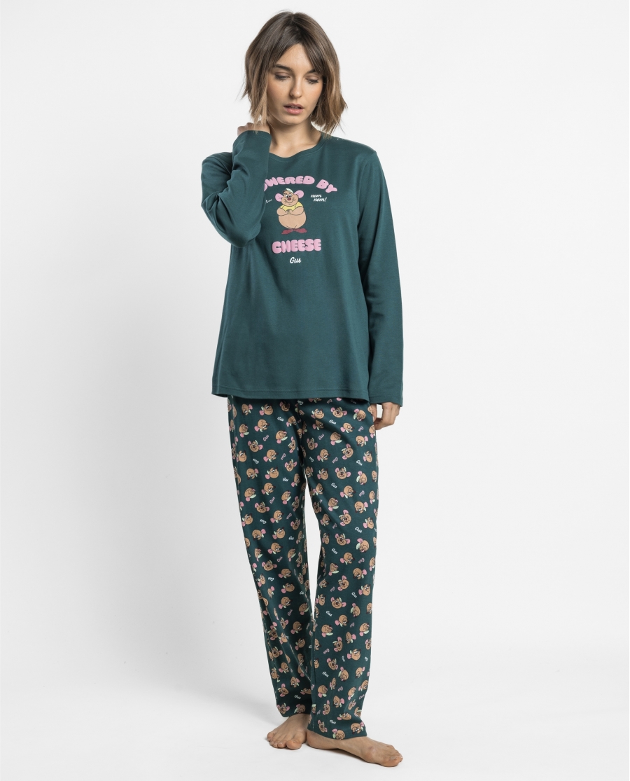 DISNEY Pijama Manga Larga Gus Gus Cheese para Mujer VERDE