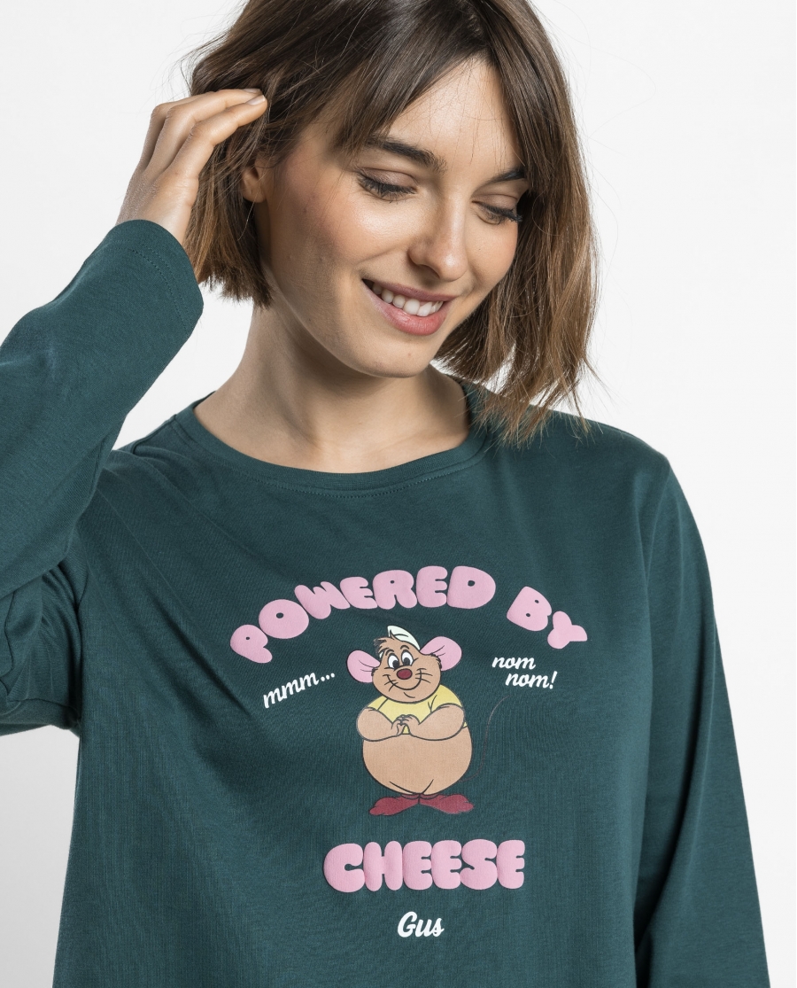 DISNEY Pijama Manga Larga Gus Gus Cheese para Mujer VERDE