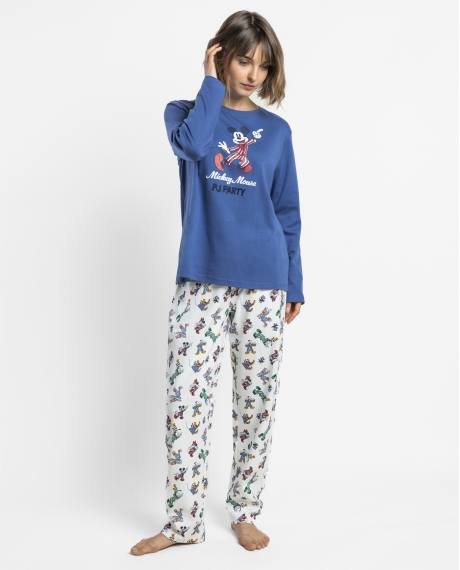 DISNEY Pijama Manga Larga Pj Party para Mujer AZUL