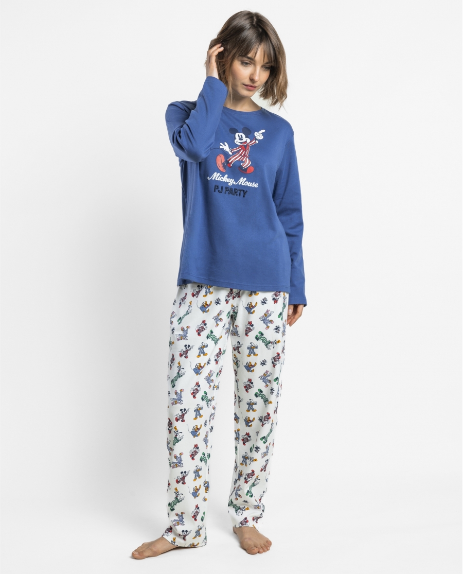 DISNEY Pijama Manga Larga Pj Party para Mujer AZUL