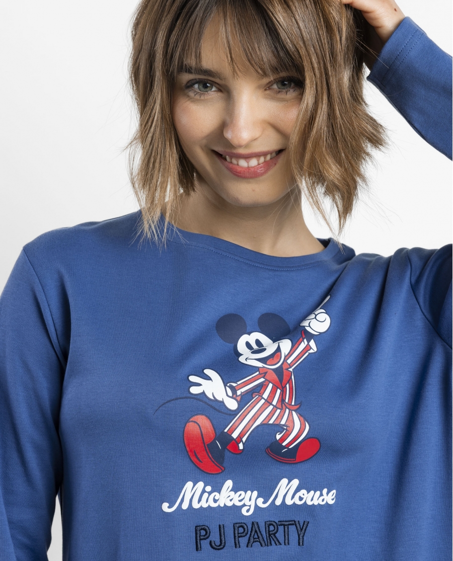 DISNEY Pijama Manga Larga Pj Party para Mujer AZUL
