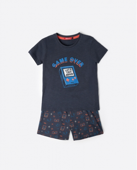 DIVER Pijama Manga Corta Gamer para Niño GRIS