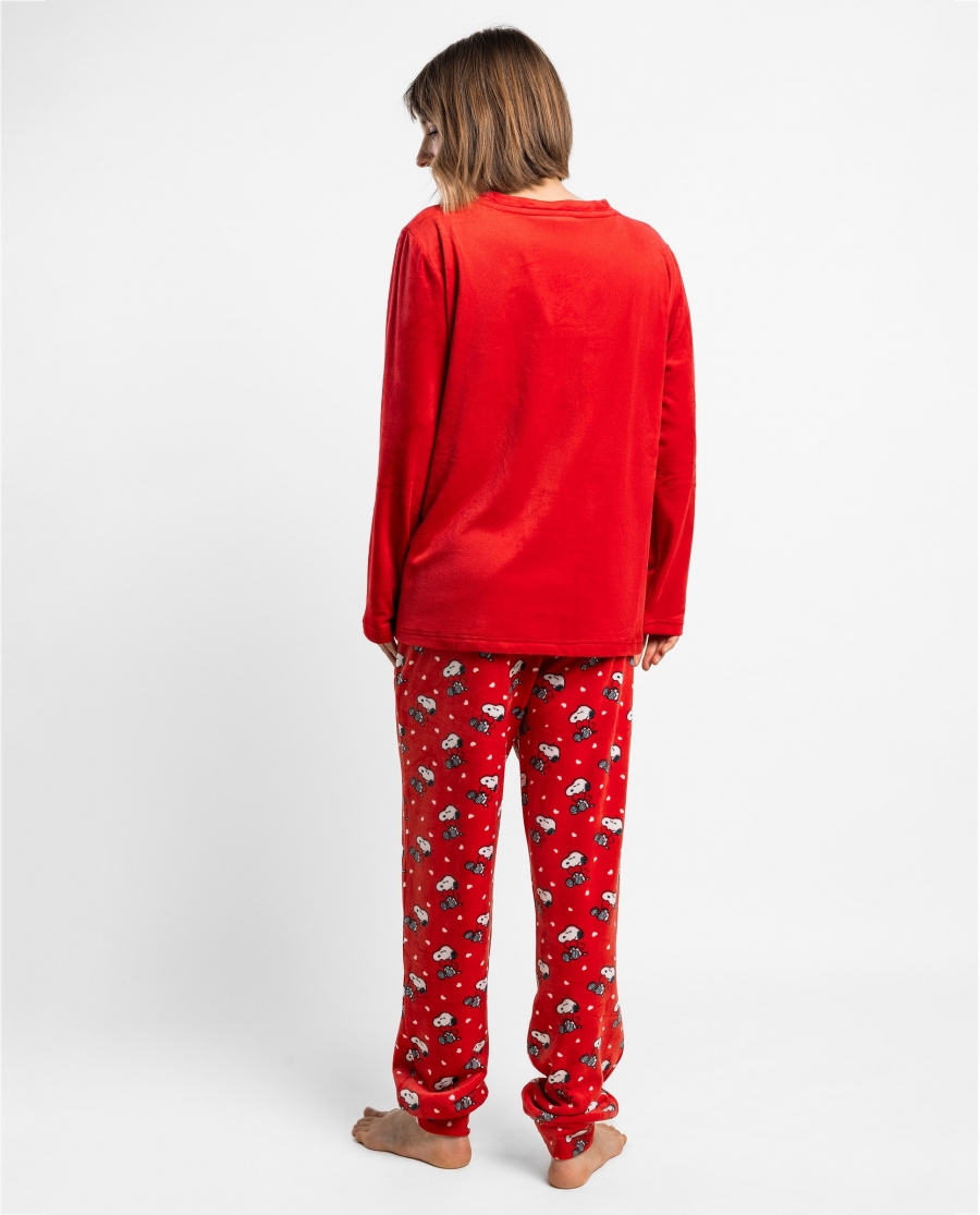PEANUTS Pijama Manga Larga Velvet Love Snoopy para Mujer ROJO