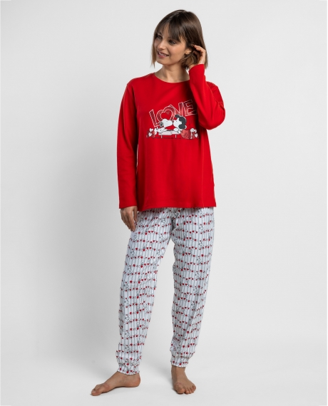 PEANUTS Pijama Manga Larga Love Snoopy para Mujer ROJO
