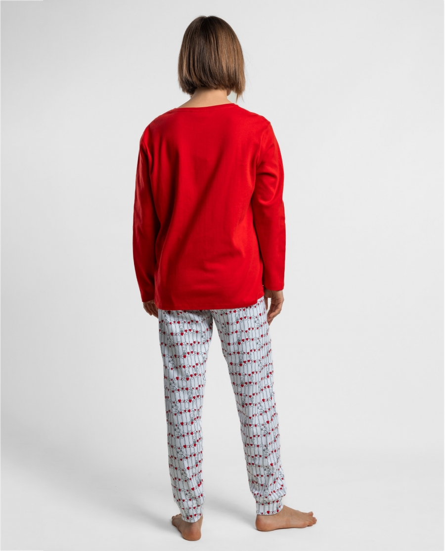 PEANUTS Pijama Manga Larga Love Snoopy para Mujer ROJO
