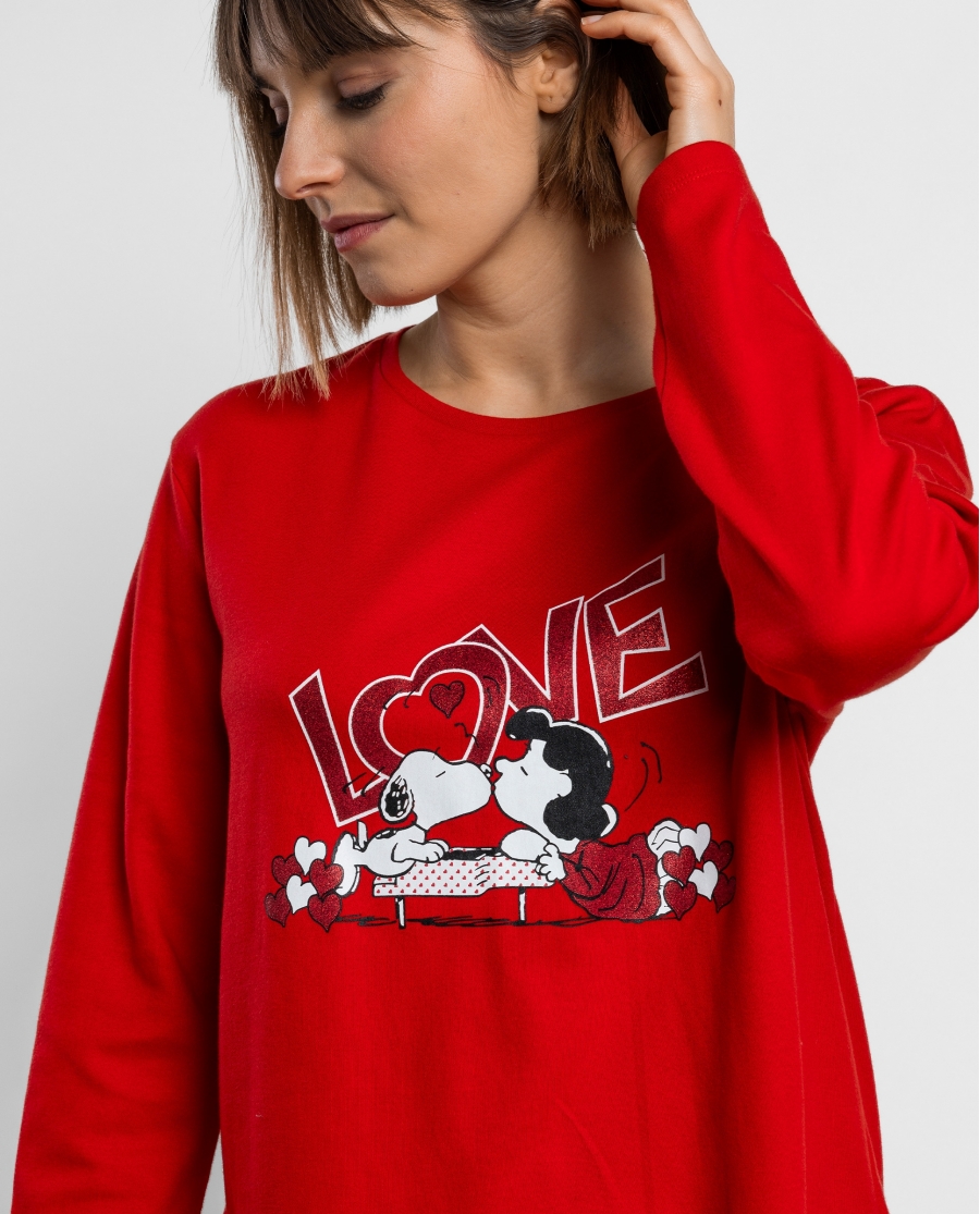 PEANUTS Pijama Manga Larga Love Snoopy para Mujer ROJO