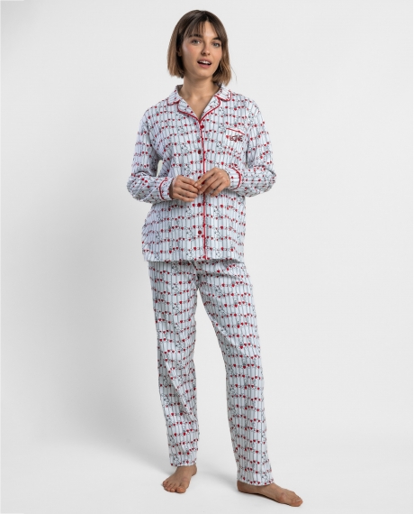 PEANUTS Pijama Abierto Manga Larga Love Snoopy para Mujer ROJO