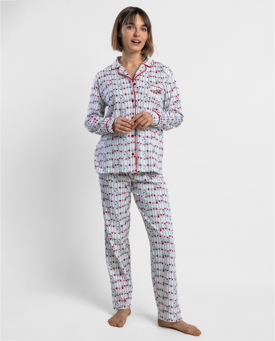 PEANUTS Pijama Abierto Manga Larga Love Snoopy para Mujer ROJO