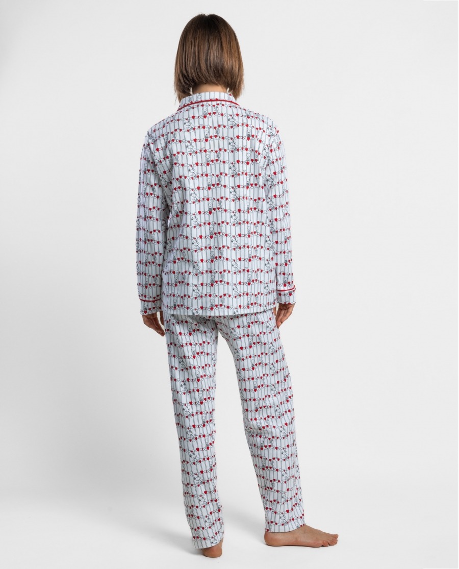 PEANUTS Pijama Abierto Manga Larga Love Snoopy para Mujer ROJO