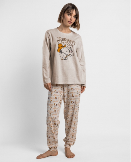 PEANUTS Pijama Manga Larga Country Club para Mujer BEIGE