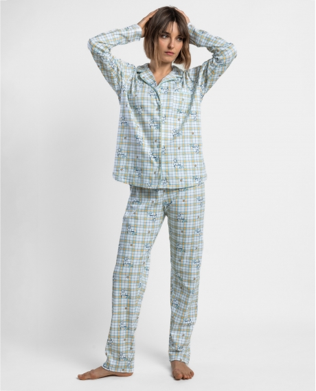 PEANUTS Pijama Abierto Manga Larga One Smart Cookie para Mujer AZUL