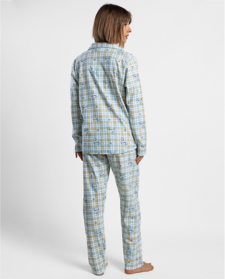 PEANUTS Pijama Abierto Manga Larga One Smart Cookie para Mujer AZUL