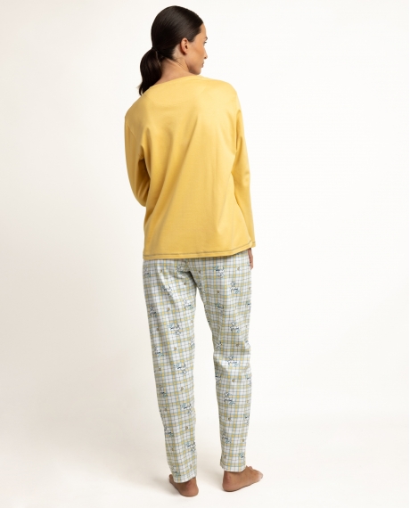PEANUTS Pijama Manga Larga One Smart Cookie para Mujer MOSTAZA 2
