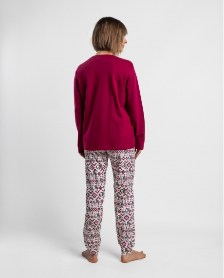 PEANUTS Pijama Manga Larga Ski Club para Mujer CEREZA 2