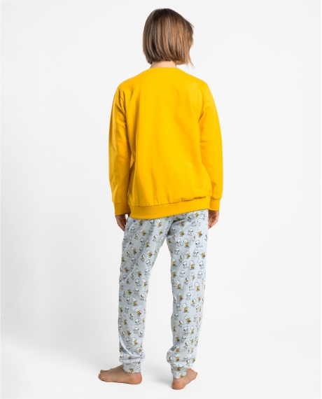 PEANUTS Pijama Manga Larga Felpa Snoopy Mood para Mujer AMARILLO 2