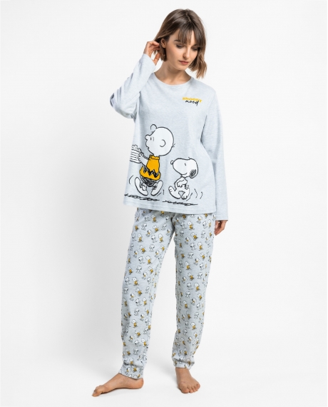 PEANUTS Pijama Manga Larga Snoopy Mood para Mujer GRIS JASPE