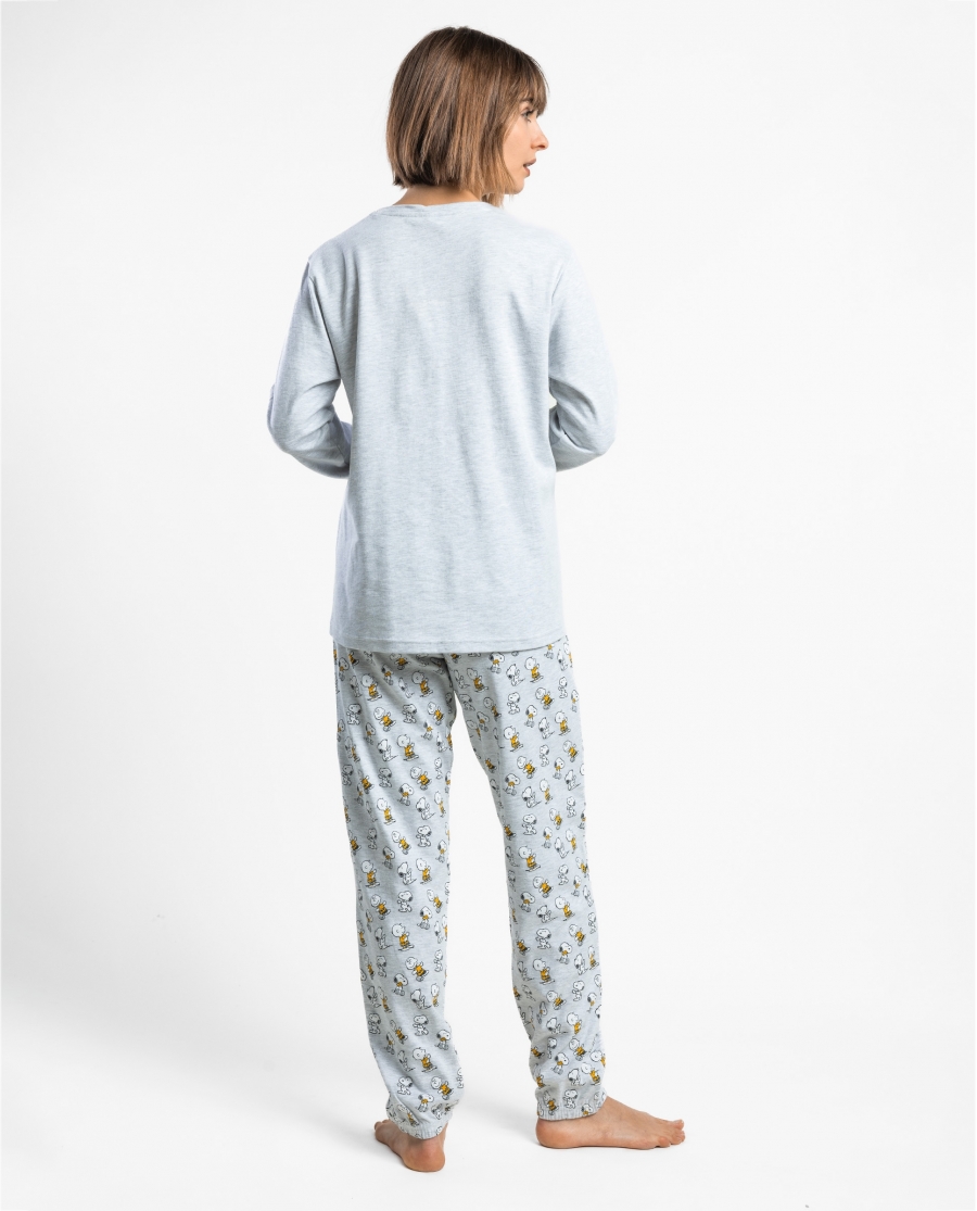 PEANUTS Pijama Manga Larga Snoopy Mood para Mujer GRIS JASPE