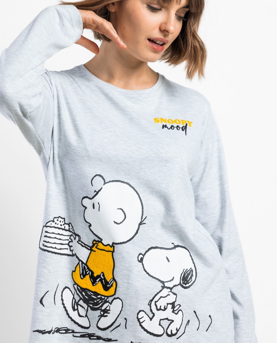 PEANUTS Pijama Manga Larga Snoopy Mood para Mujer GRIS JASPE