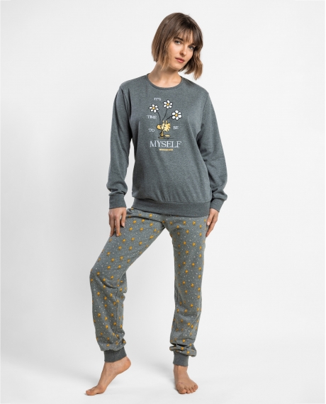 PEANUTS Pijama Manga Larga Time To Be Myself para Mujer GRIS JASPE