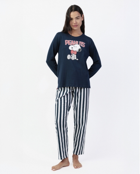 PEANUTS Pijama Manga Larga Love Sailor para Mujer MARINO
