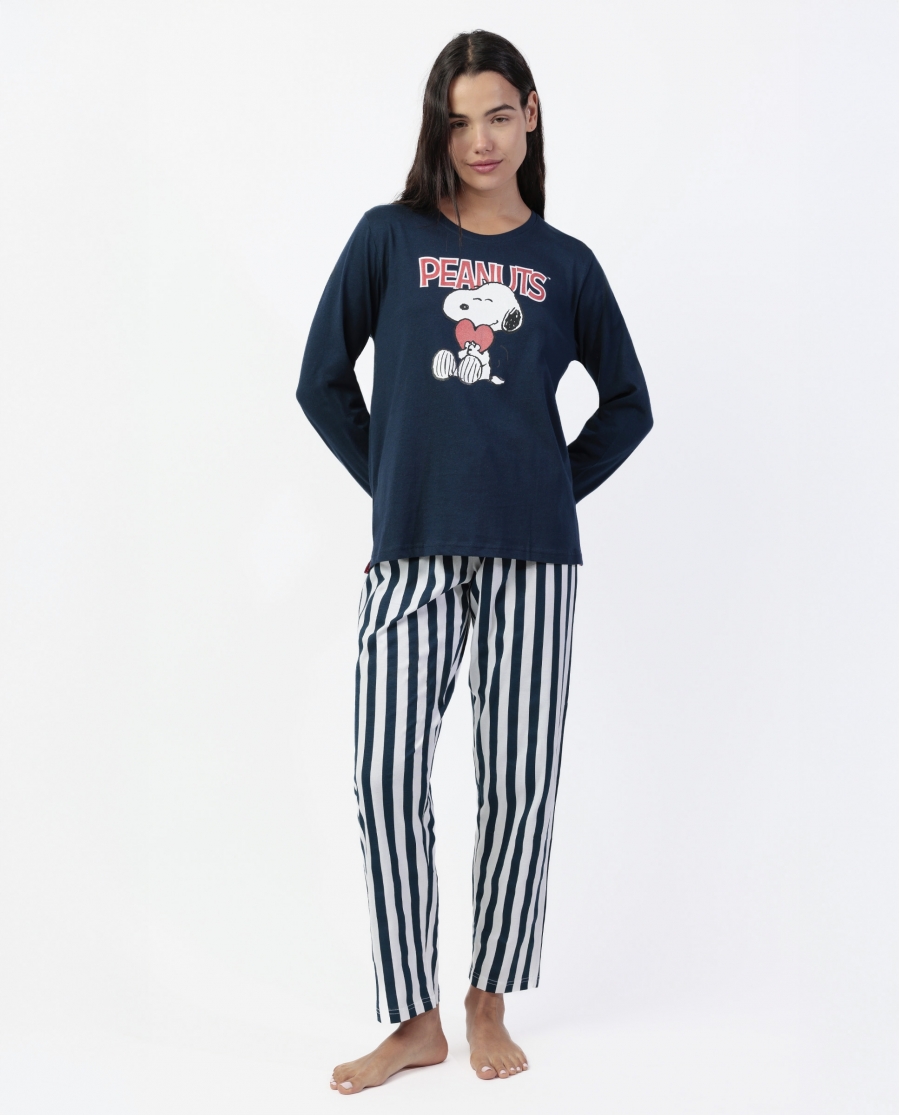 PEANUTS Pijama Manga Larga Love Sailor para Mujer MARINO