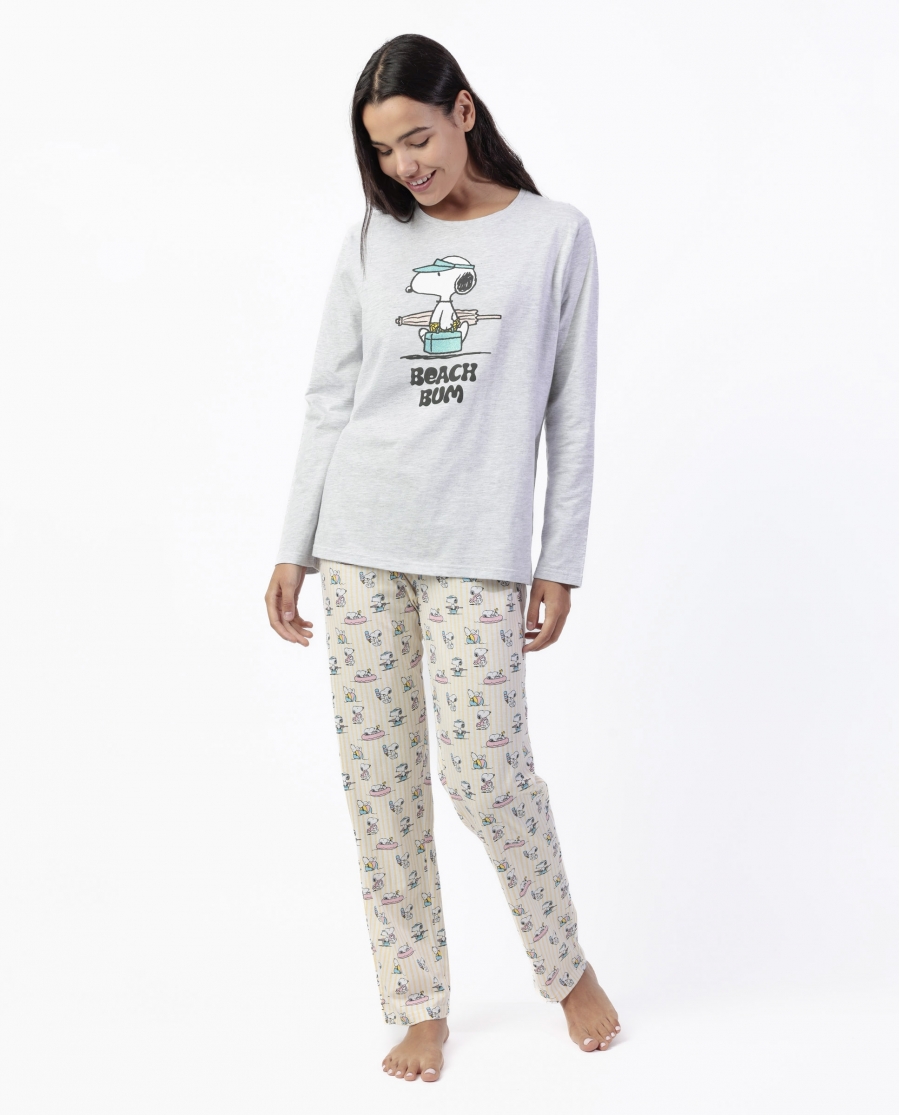 PEANUTS Pijama Manga Larga Grey Summer Break para Mujer GRIS JASPE