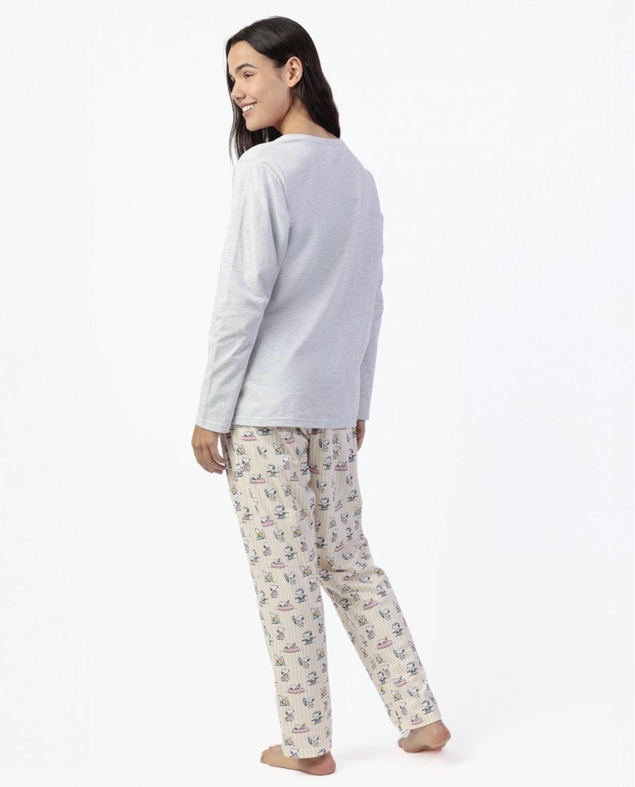 PEANUTS Pijama Manga Larga Grey Summer Break para Mujer GRIS JASPE