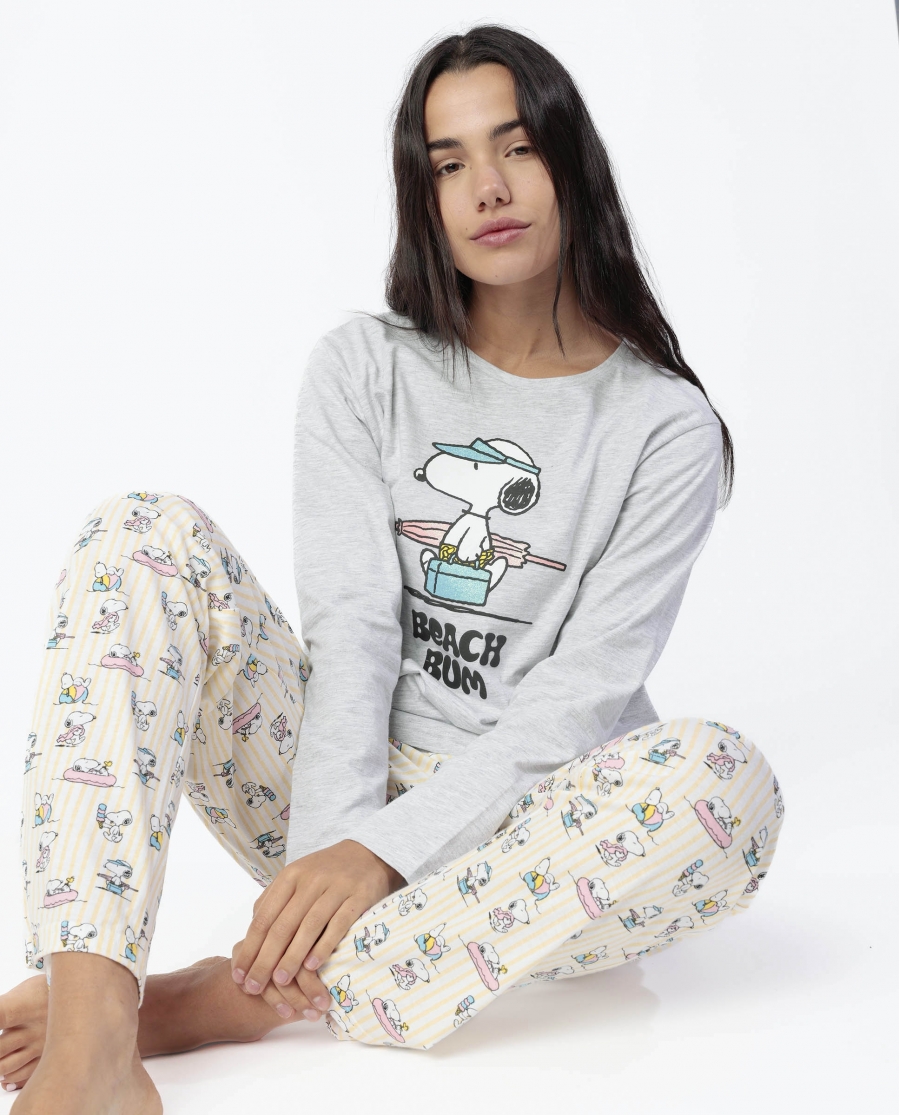 PEANUTS Pijama Manga Larga Grey Summer Break para Mujer GRIS JASPE