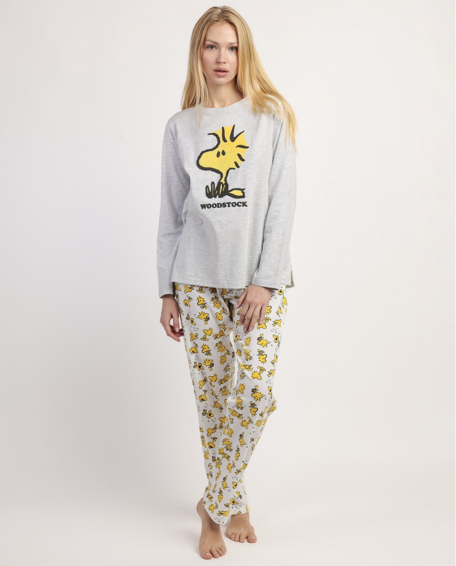 PEANUTS Pijama Manga Larga Woodstock para Mujer GRIS JASPE
