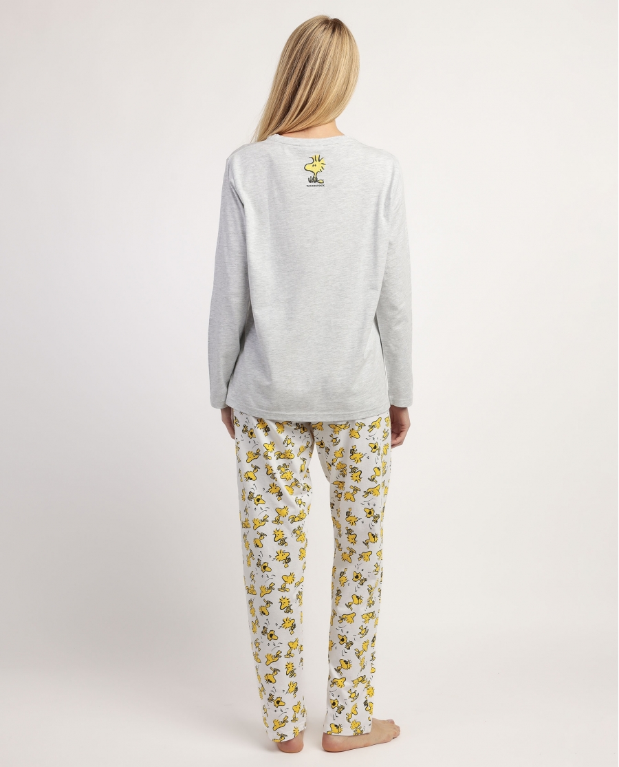 PEANUTS Pijama Manga Larga Woodstock para Mujer GRIS JASPE