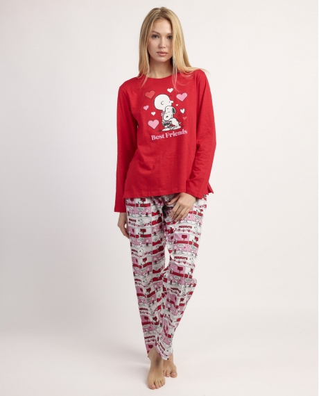PEANUTS Pijama Manga Larga Love Valentines para Mujer ROJO