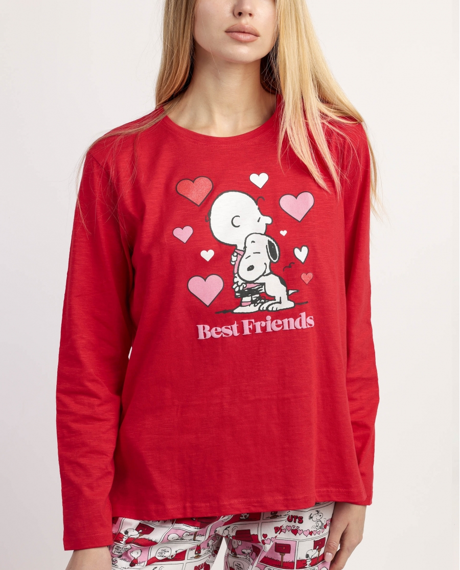 PEANUTS Pijama Manga Larga Love Valentines para Mujer ROJO
