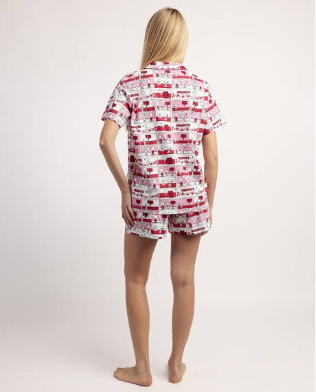 PEANUTS Pijama Abierto Manga Corta Love Valentines para Mujer ROJO 2