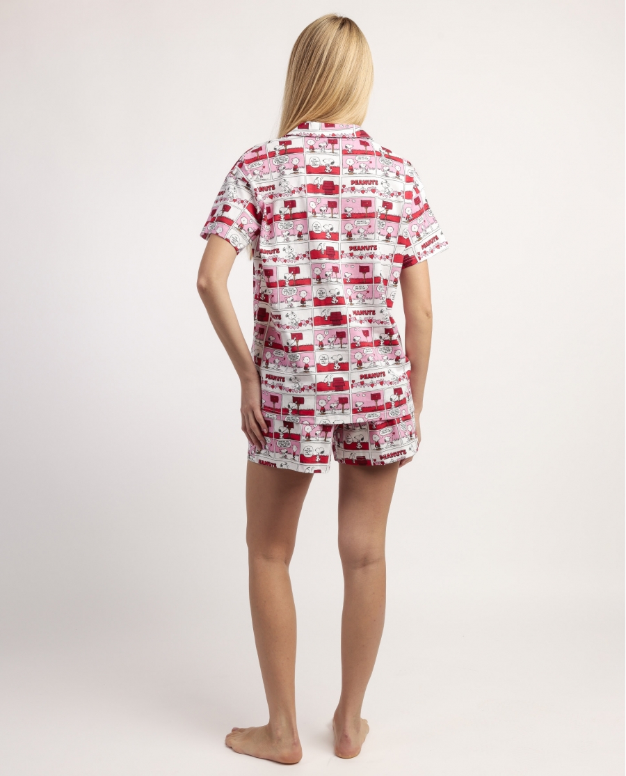 PEANUTS Pijama Abierto Manga Corta Love Valentines para Mujer ROJO