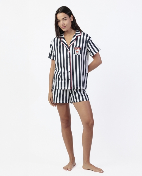 PEANUTS Pijama Manga Corta Love Sailor para Mujer MARINO