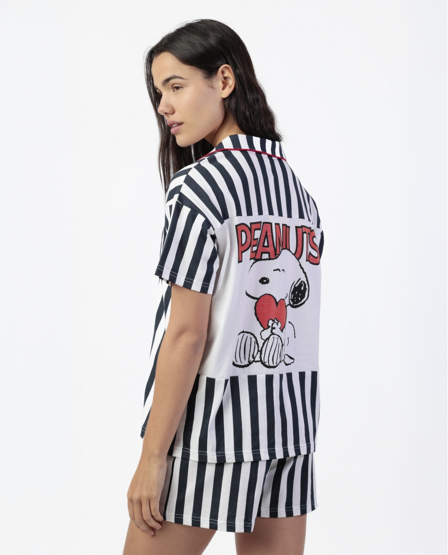 PEANUTS Pijama Manga Corta Love Sailor para Mujer MARINO