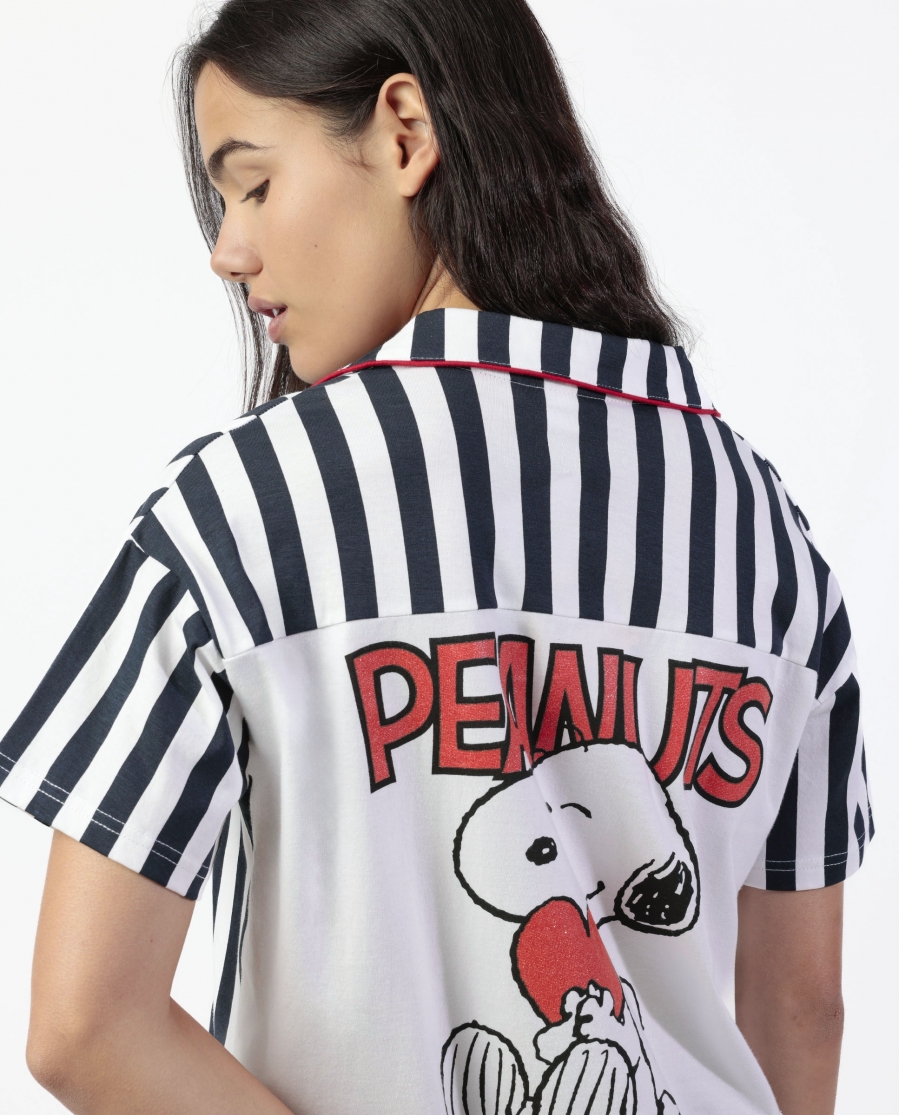 PEANUTS Pijama Manga Corta Love Sailor para Mujer MARINO