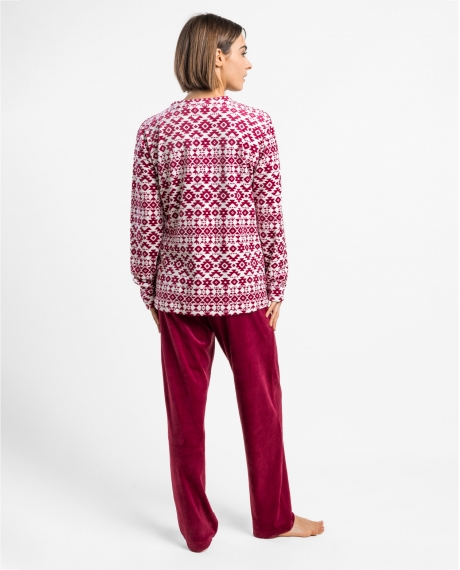 PEANUTS Pijama Manga Larga Velvet Ski Club para Mujer CEREZA 2