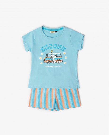 PEANUTS Pijama Manga Corta Snoopy Van para Niña AZUL
