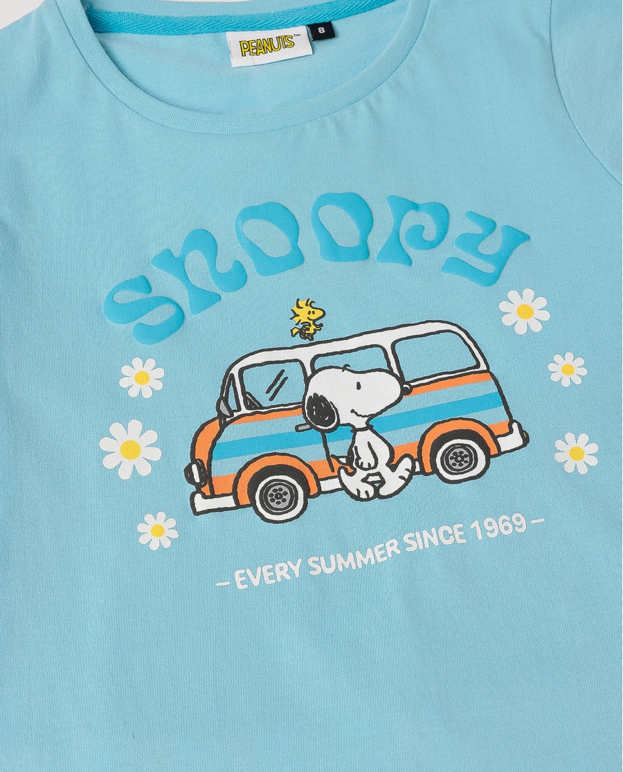 PEANUTS Pijama Manga Corta Snoopy Van para Niña AZUL