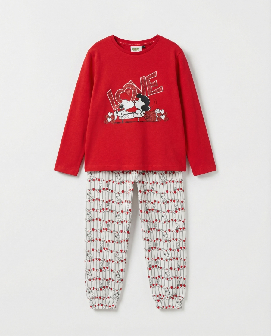 PEANUTS Pijama Manga Larga Love Snoopy para Niña ROJO